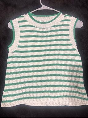 SHEIN Green & White Striped Sleeveless Knit Top